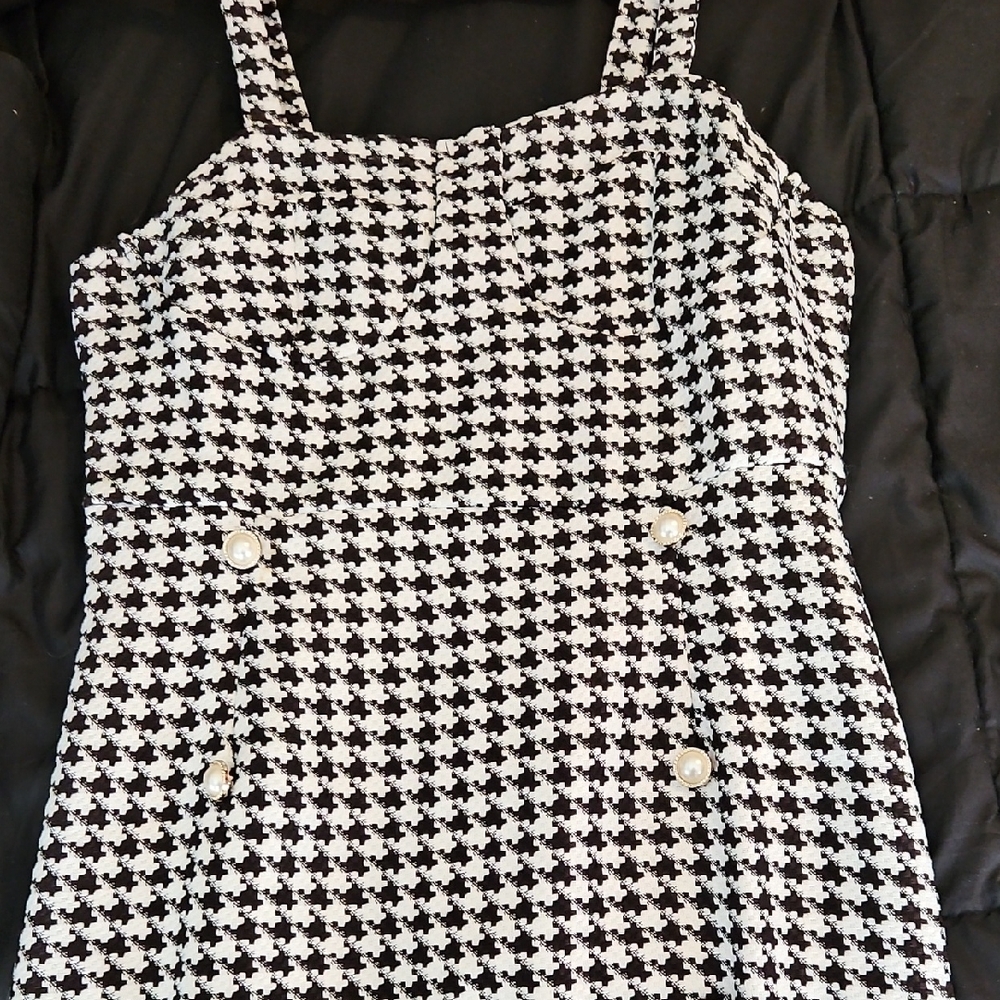Stylish Black and White Houndstooth Dress By Shein